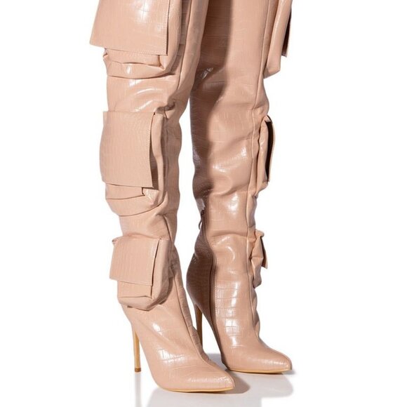 " GOT IT  IN THE POCKET " OVER THE KNEE CROC STILETTO CARGO BOOT ( BRAND NEW!! ) - Picture 1 of 8